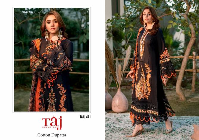 Taj 471 Embroidery Printed Cotton Pakistani Suits Wholesale Shop In Surat
